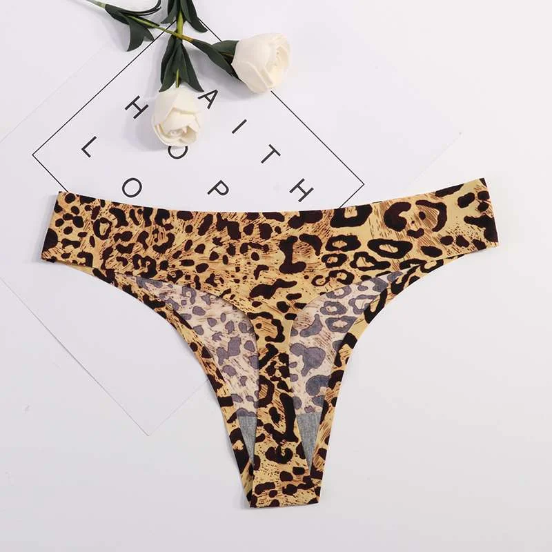 Hot Silk Sexy Women Thongs G String Seamless Panties Female Underwear Leopard Tanga Ladies Low-Rise Lingerie Panty Intimates