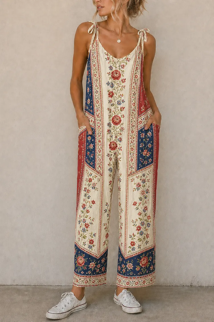 Boho Patchwork Americana Suspender Jumpsuit