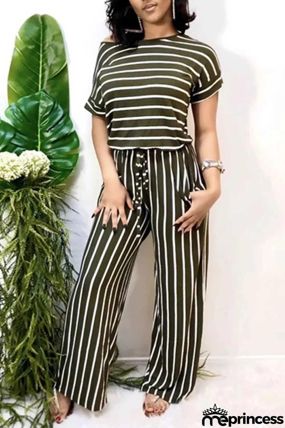 Grey Polyester Sexy Striped Print Stripe Plus Size