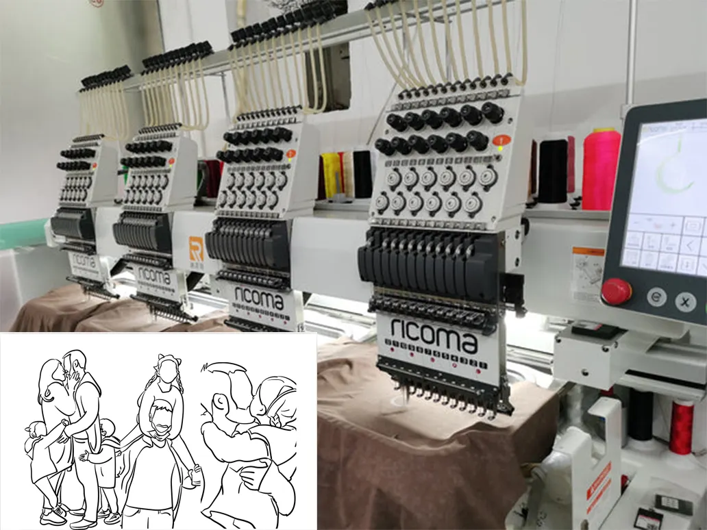 Hand-drawn artwork converted to embroidery pattern