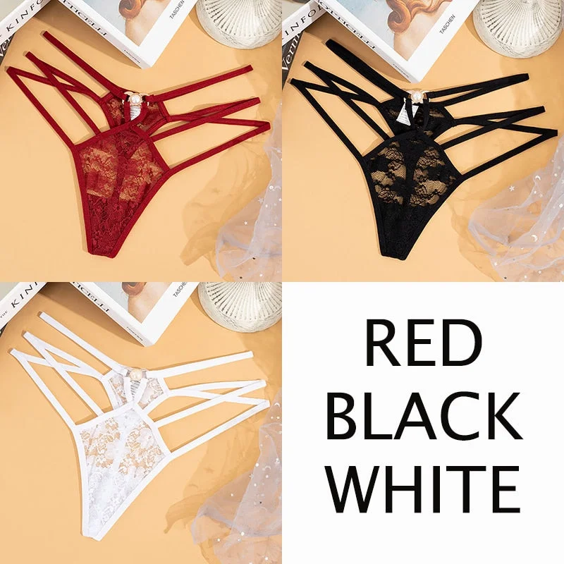 Sexy Lace Floral Thong Women  Seamless Panties Perspective Thongs Ladies Underwear Female Low Rise Cross Strap G-string
