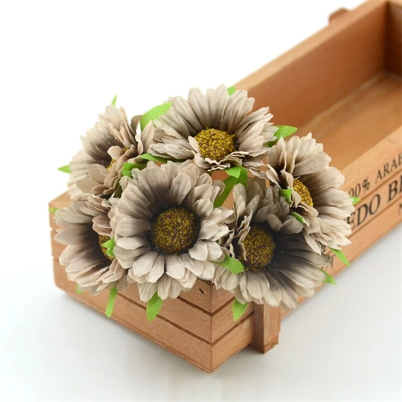 6pcs Cheap Daisy Artificial Flower Silk Sunflower Bouquet For Wedding Decoration Scrapbooking DIY Wreaths Craft Fake Flowers