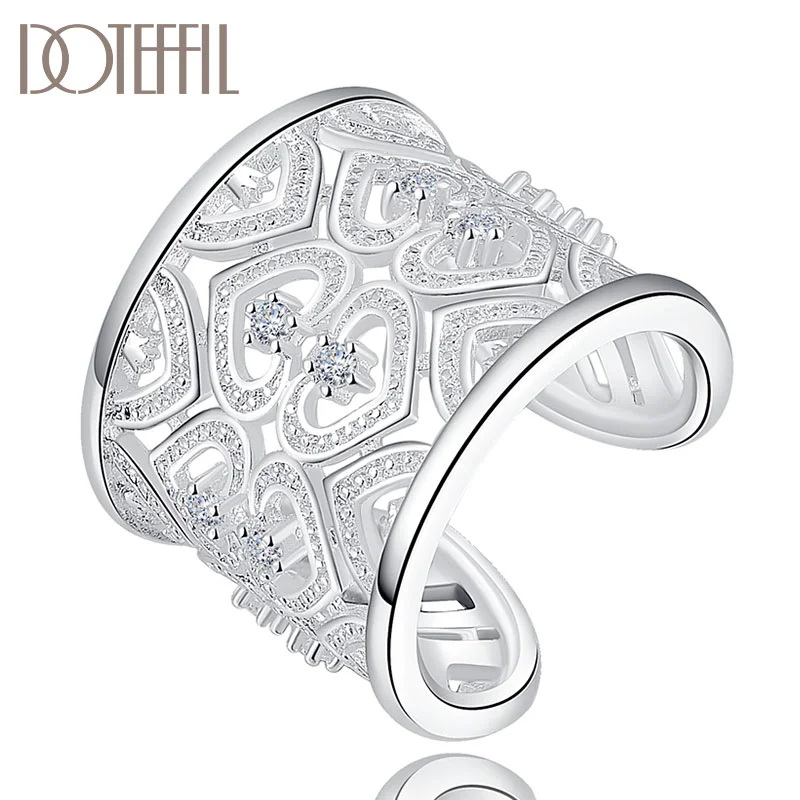 DOTEFFIL 925 Sterling Silver Opening AAA Zircon Many Hearts Ring For Women Jewelry