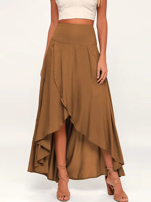 Simple  Asymmetric Split-Front Falbala Solid Color  Skirts Bottoms