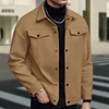 💥 2025 Hot Sale! Homme Men's Casual Solid Color Button-Up Long Sleeve Western Jacket, Brown Jacket, Fall Winter