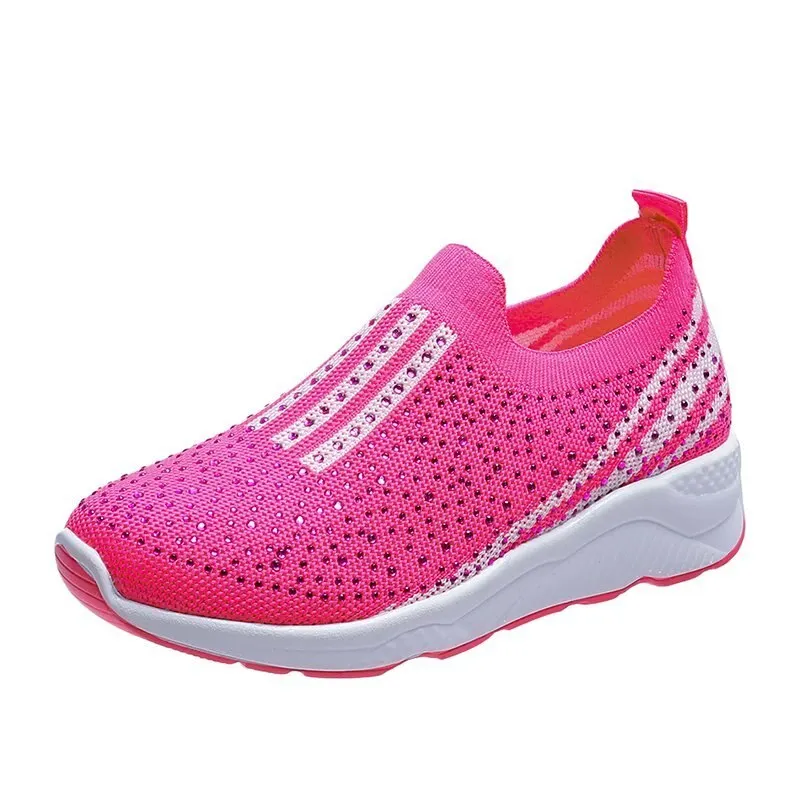 Lucyever Shiny Crystal Flats Shoes for Women Spring Autumn Breathable Soft Bottom Shoes Woman Plus Size Slip on Casual Sneakers
