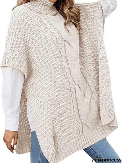Cable-Knit Half Sleeve Turtleneck Sweater