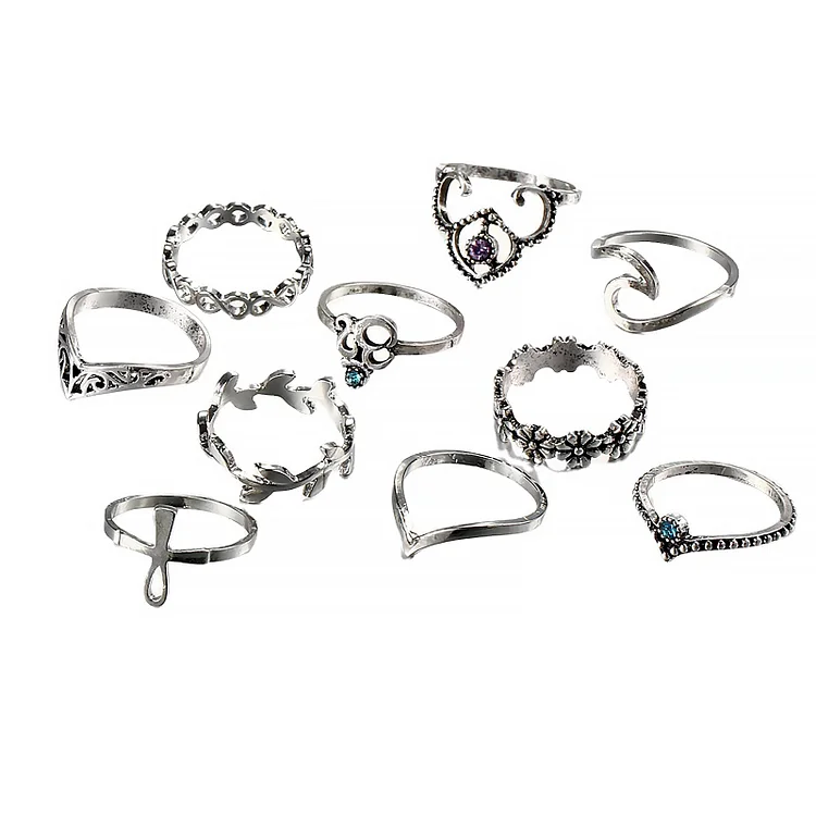 Vintage Knuckle Rings Set Pack of 10 Joint Finger Ring Women Jewelry-Annaletters
