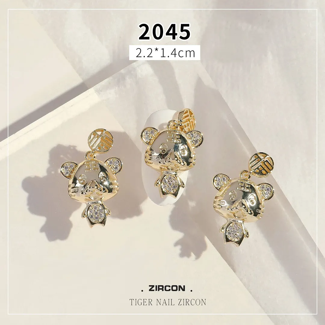 Nail Rhinestones Gold Silver 3D Luxury Tiger Designs 3Pcs/Set Exquisite Alloy Zircon Jewelry Decoration Beauty Salons-Nail Inspo
