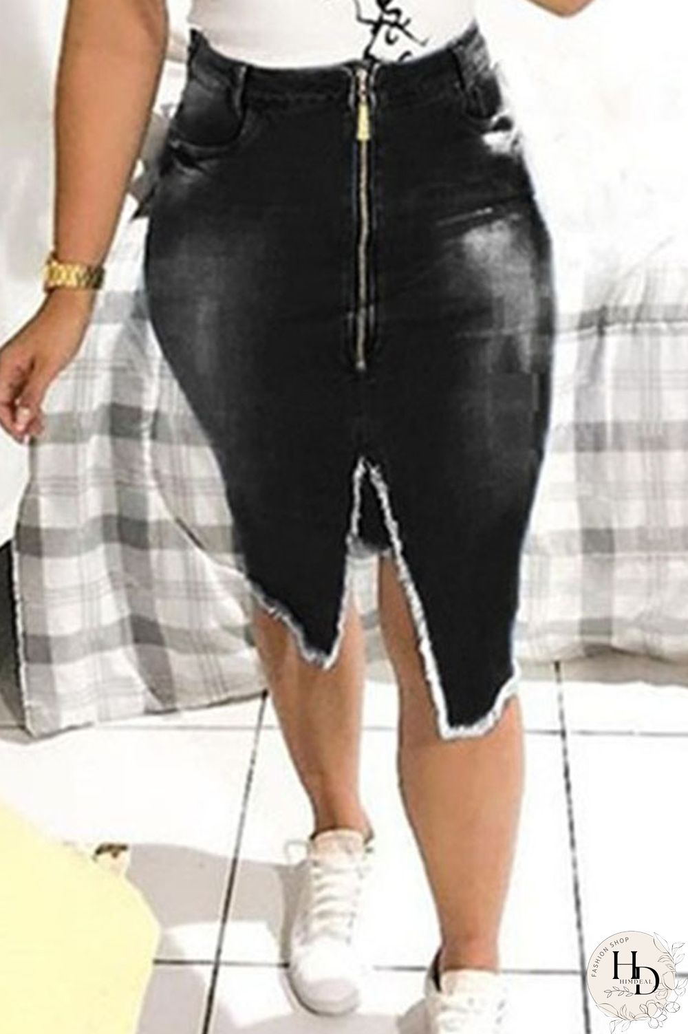 Blue Denim Zipper Fly Mid Solid Tassel Zippered pencil Capris Bottoms