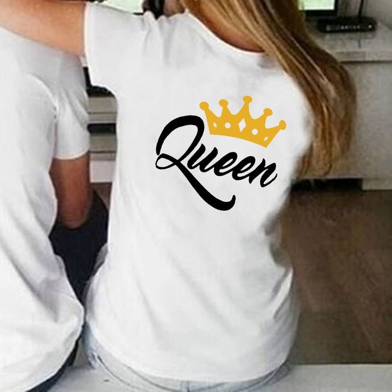 Queen King Print Lover Couple T-shirt Summer Funny Men Women  T Shirt Couples Tops Matching Clothes Valentine's Day Look Outfit