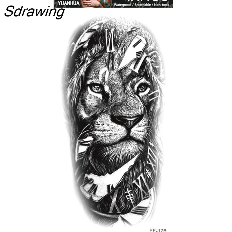 Sdrawing Forest Tattoo Sticker for Men Women Children Tiger Wolf Death Skull Temporary Tattoo Fake Henna Skeleton King Animal Tatoo