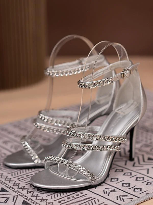 Sexy metal strappy high heel stiletto sandals