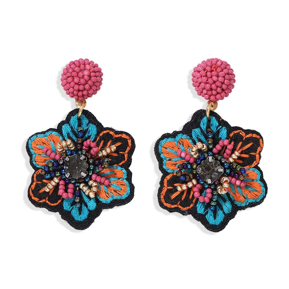 Dvacaman Bohemian Colourful Weave Beaded Flower Statement Drop Earrings Women Ethnic Handmade Seed Beads Dangle Earrings Jewelry