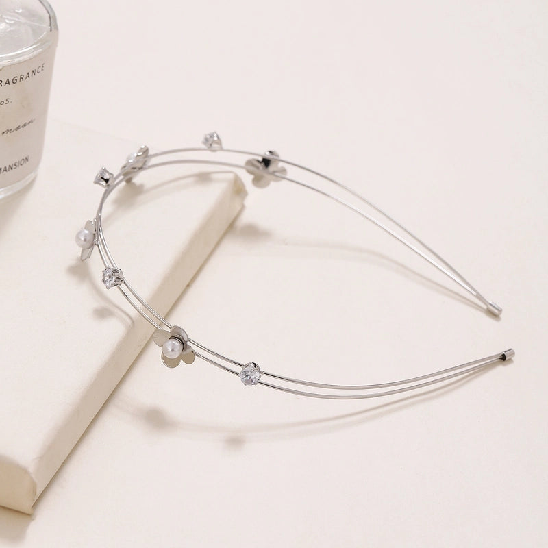Minimalist Flower Alloy Inlay Pearl Hair Band