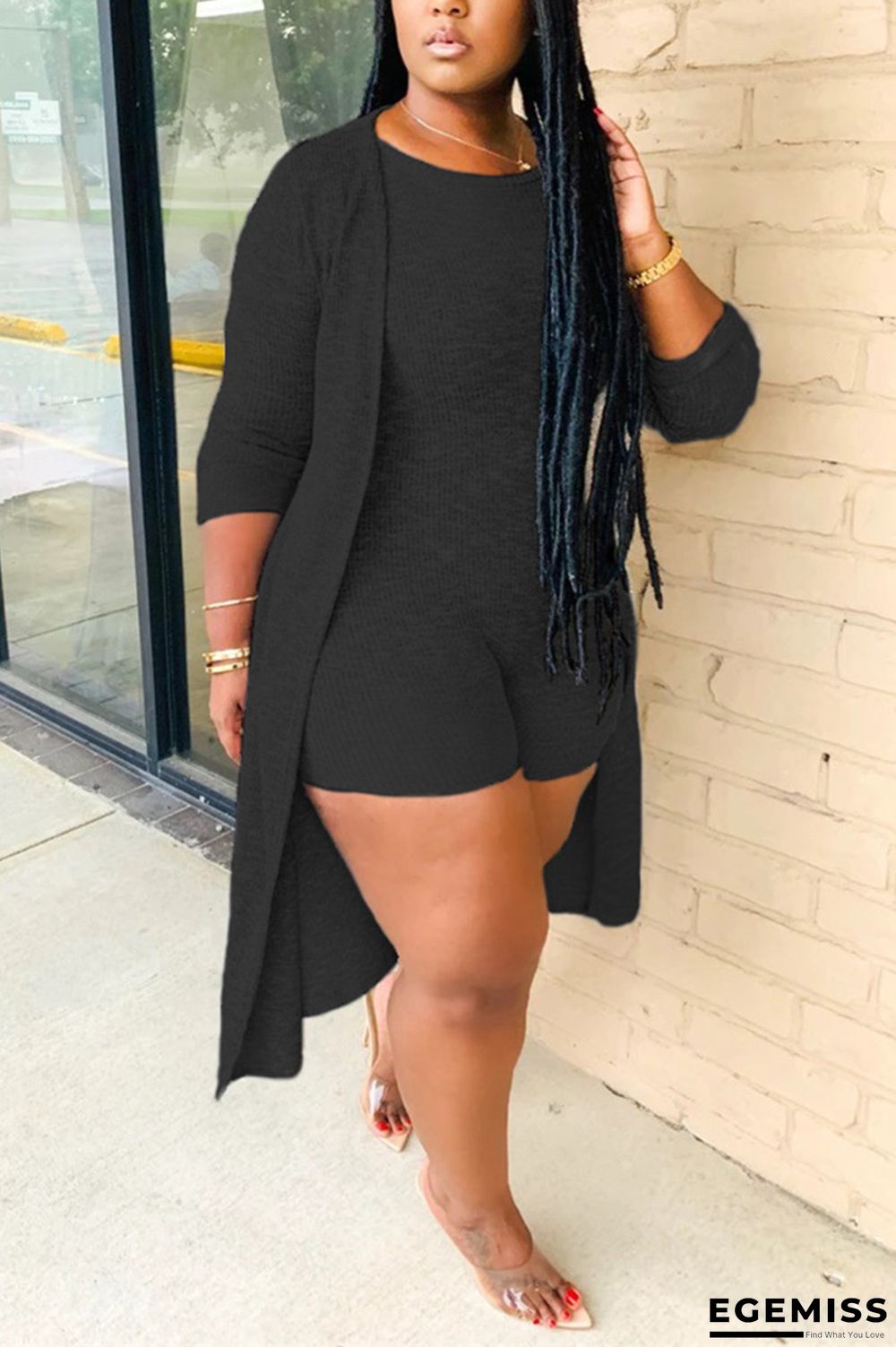 Black Fashion Casual adult Ma'am Patchwork Solid Two Piece Suits Straight Long Sleeve Two Pieces | EGEMISS