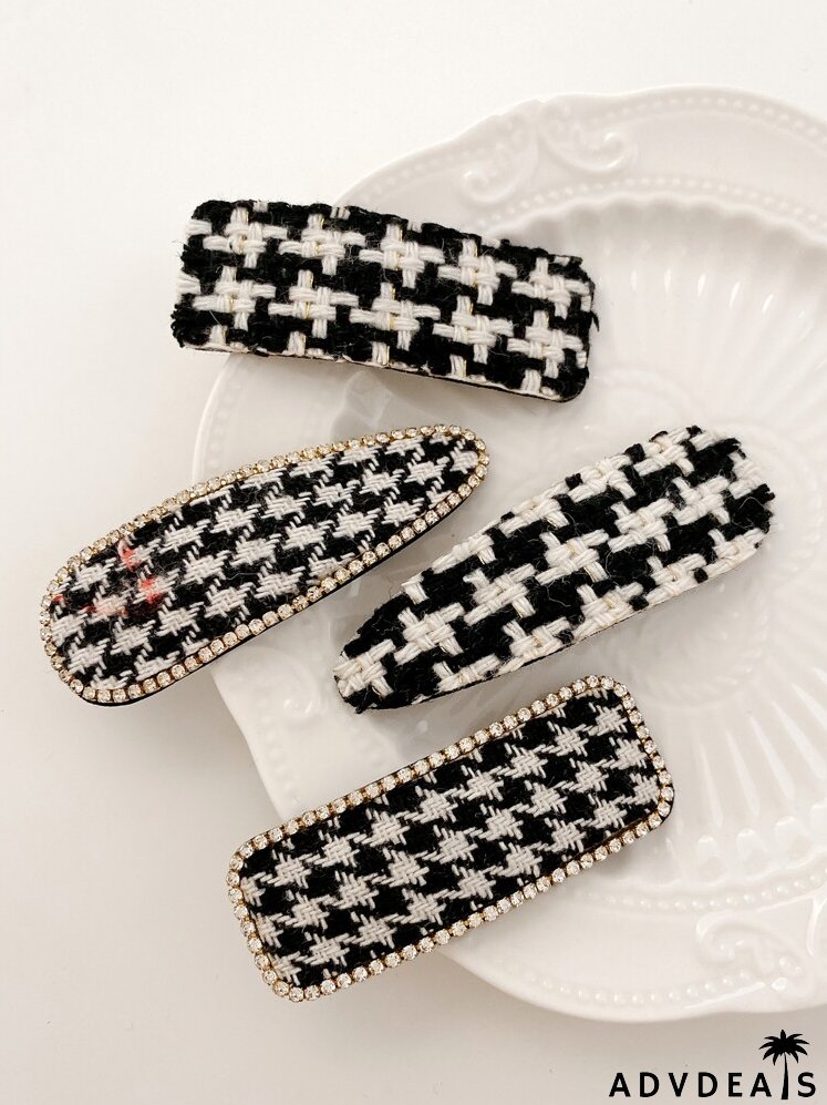 4pcs Houndstooth Print Hair Clip