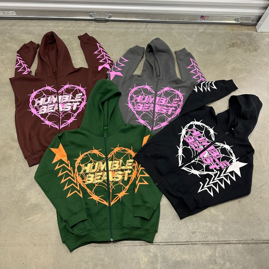 Humble Beast Print Long Sleeve Zipper Hoodies