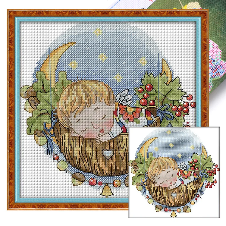 Joy Sunday-Lullaby Of The Moon (Boy) (22*22cm) 14CT Stamped Cross Stitch gbfke