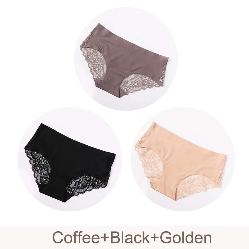 3 pcs/lot Sexy Lace Panties Seamless Women Underwear Briefs Nylon Silk Underpants for Ladies Transparent Lingerie