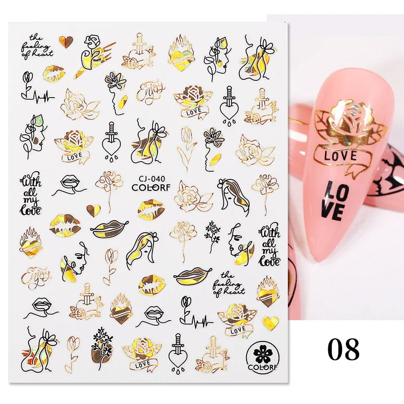 1 Pc White Gold Laser Leaves 3D Nail Stickers Leaf Cute Spring Sliders for Nails Flowers Adhesive Sticker Nail Art Design Decal-Nail Inspo