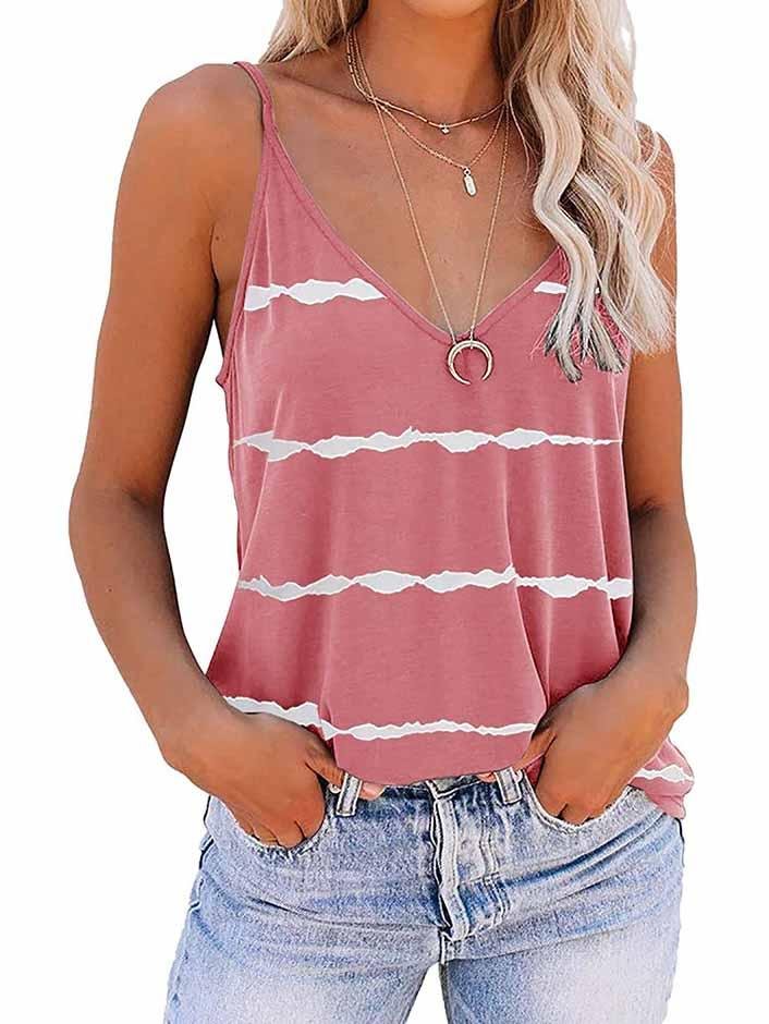 Women Sleeveless V-neck Striped Printed Top Vest