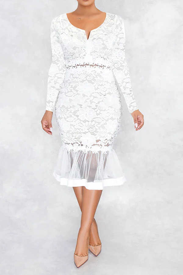 Lace Elegant Fishtail Midi Dress