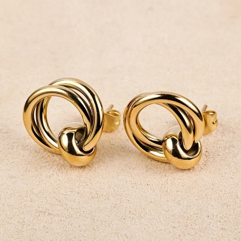 1 Pair Minimalist Geometric Polishing Hollow Out 201 Stainless Steel 18K Gold Plated Ear Studs