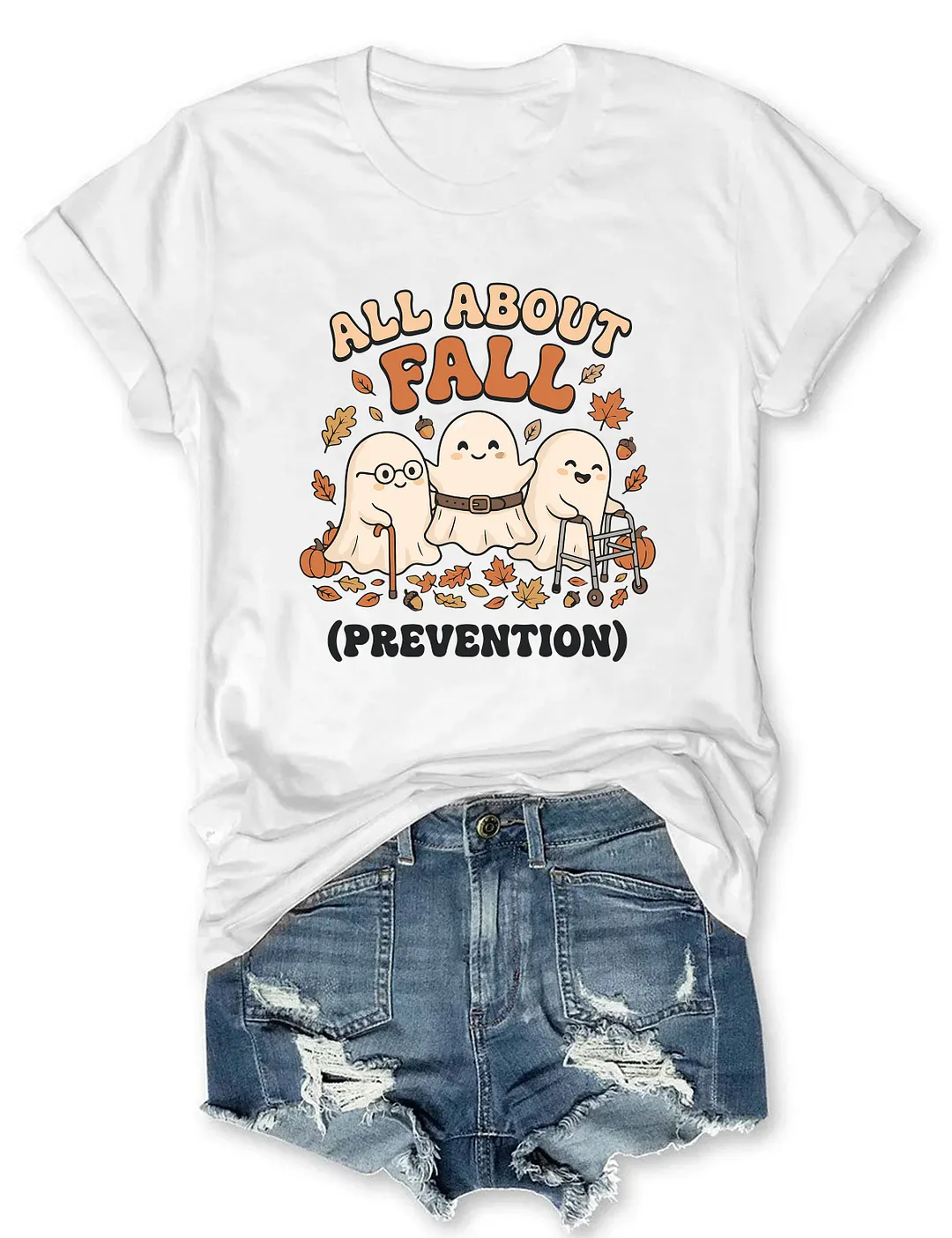 Ghost All About Fall Prevention Halloween T-shirt