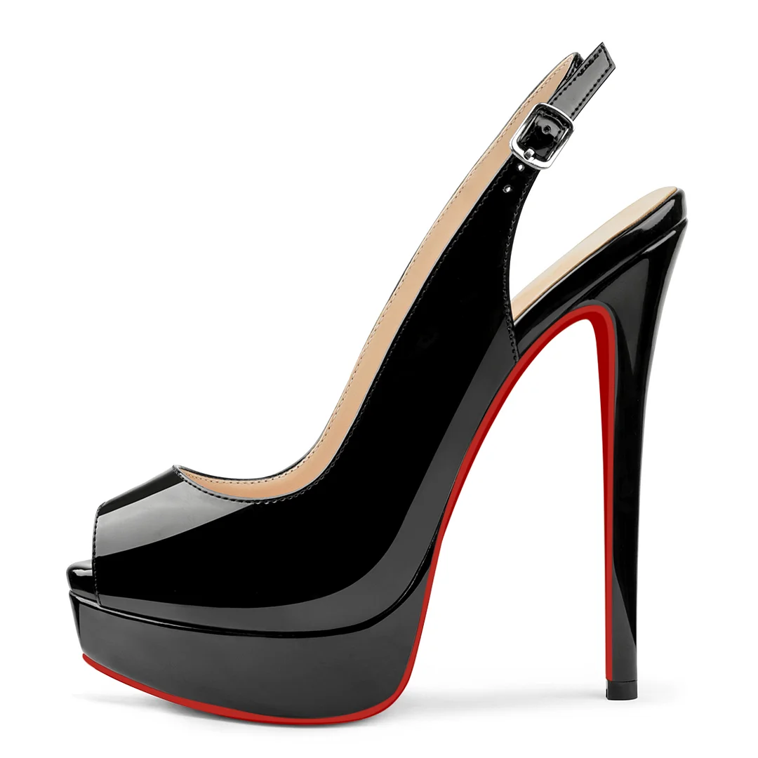 150mm Red Bottom Slingback High Heels Open Toe Platform Strap Pumps Sandals-MERUMOTE