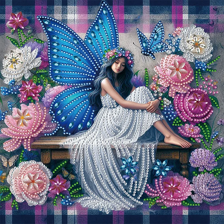 Blue Butterfly Girl 30*30cm (Canvas) Special Shaped Drill Diamond Painting gbfke