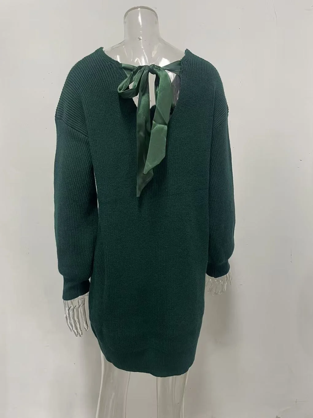 Athvotar Athvotar And Winter New Loose Knitting V-Neck Bow Long-Sleeved Sweater Dress Girl