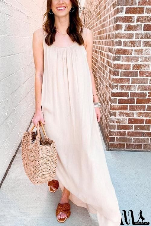 MidiSono - Linen Solid Pockets Slip Maxi Dress