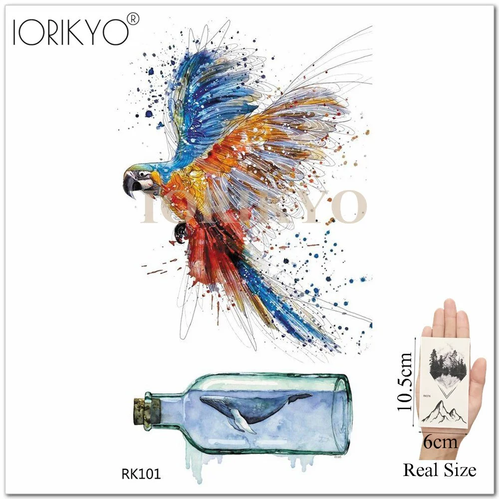 New Black Hummingbird Temporary Tattoo Stickers Women Arm Pencil Sketch Waterproof Tatoos Girls Forearm Birds Fake Tattoo Flower