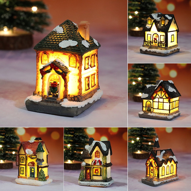 Tegooe Hand-Painted Christmas Village House LED Light Decoration - Resin Ornament