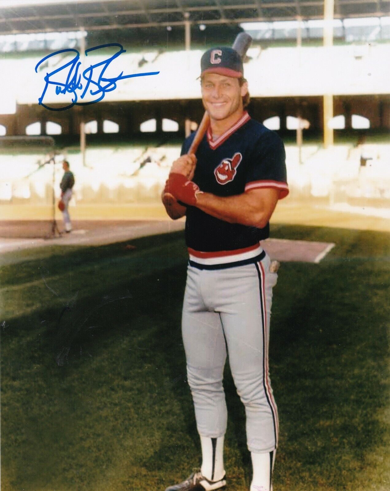 BUTCH BENTON CLEVELAND INDIANS ACTION SIGNED 8x10