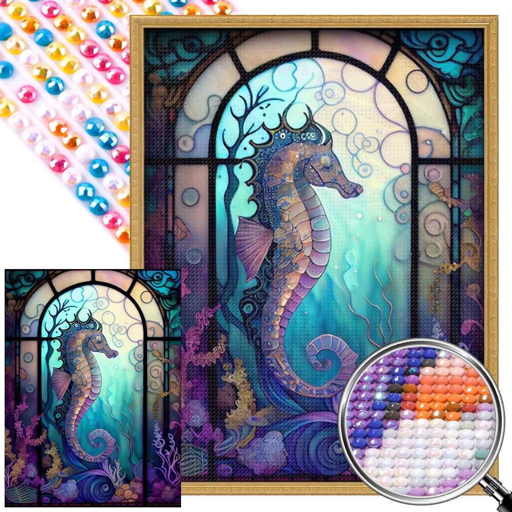 Full Round Partial AB Diamond Painting - Stained Glass Seahorse(Canvas|35*45cm)