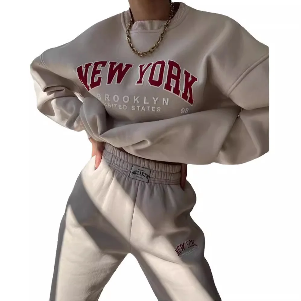 Nigikala Nigikala Women's Casual Fashion Print Thick Set Plus Velvet Long Sleeves Set