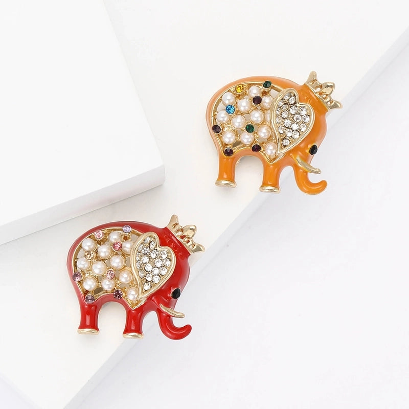 Elegant Vintage Style Pin Elephant Alloy Enamel Artificial Pearls Rhinestones Unisex Brooches