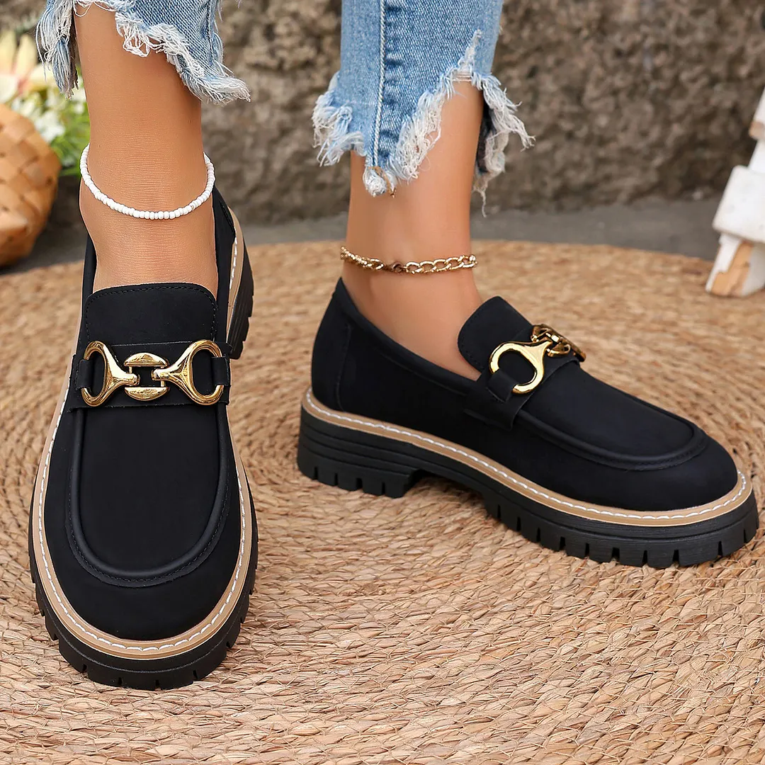 Breakj Breakj Wind Small Leather Shoes Women Spring And Autumn 2025 New Fashion Retro Color Casual Thick-Heeled Single Shoes