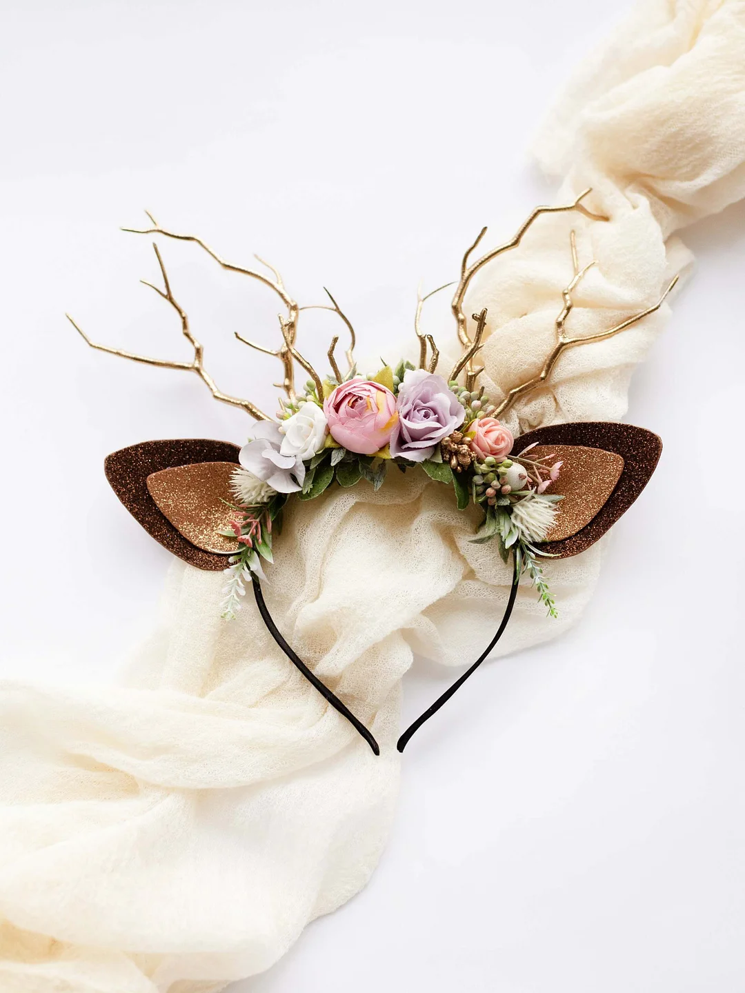 Christmas Reindeer Headband- Lavender Aster & Dusty Rose Garden