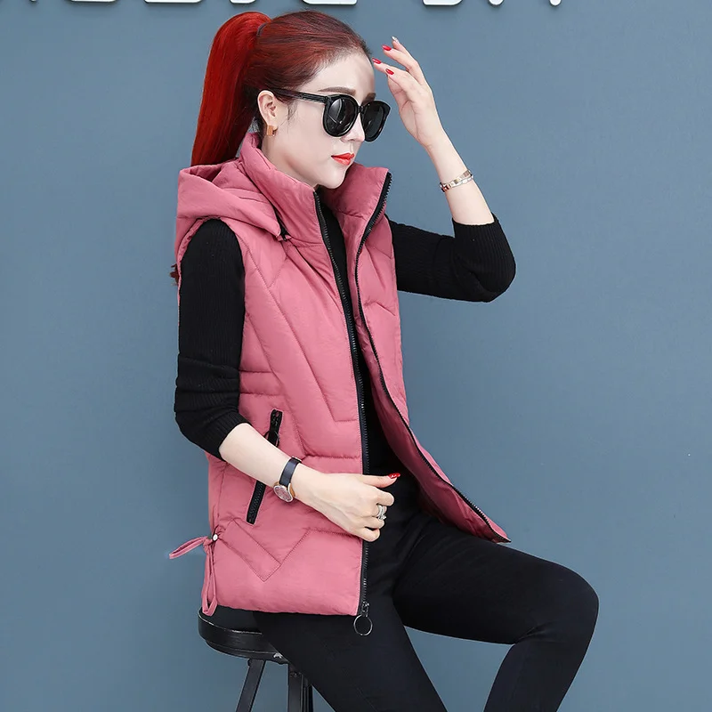 Toloer 2023 New Down Cotton Vest Autumn And Winter Short Cotton-Padded Jacket Winter Horse Clip Can Take Off The Hat Vest Female Pure Color Vest-Outfit Ideas
