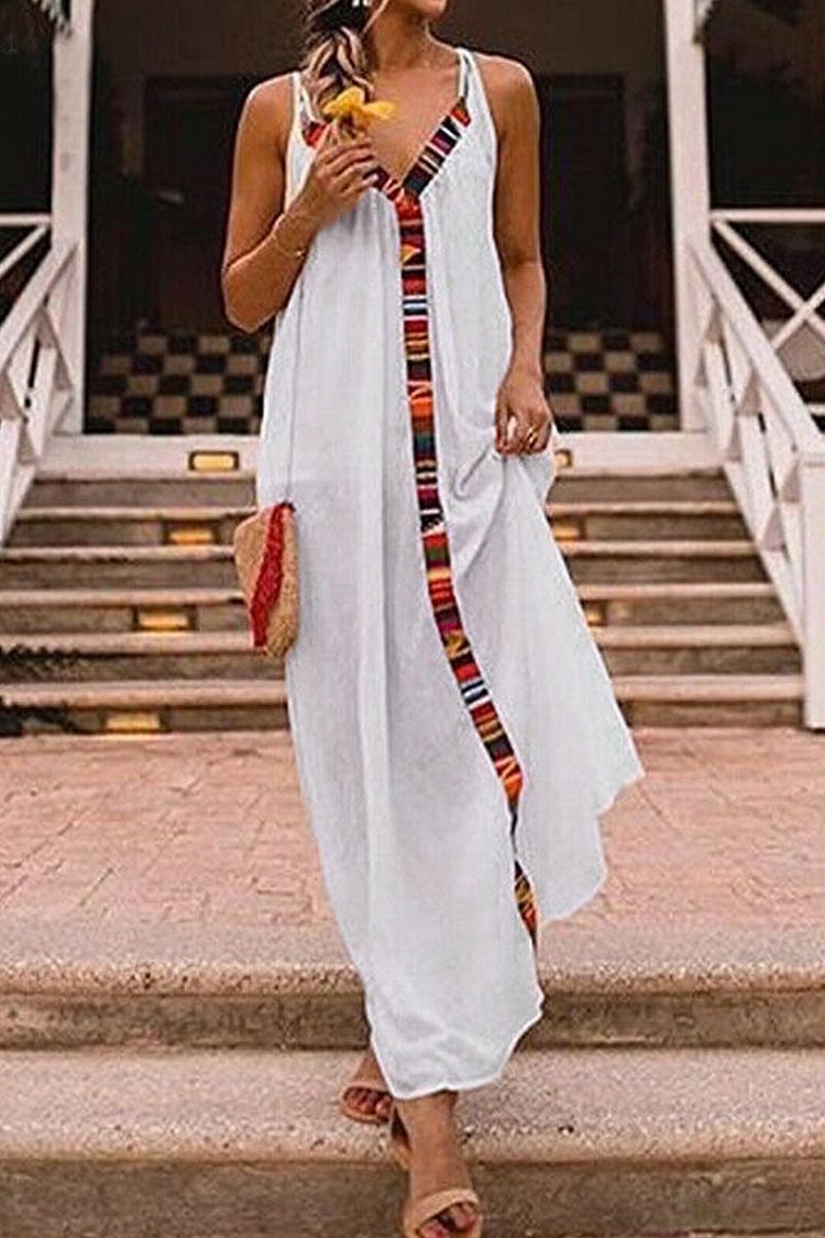 Casual Geometric Split Joint Sling Maxi Dresses - Life is Beautiful for You - SheChoic