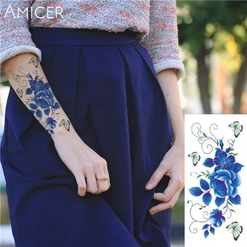 sexy romantic dark rose flowers Tattoo sleeve flash henna tattoos fake Waterproof temporary tattoos stickers translated tattoos