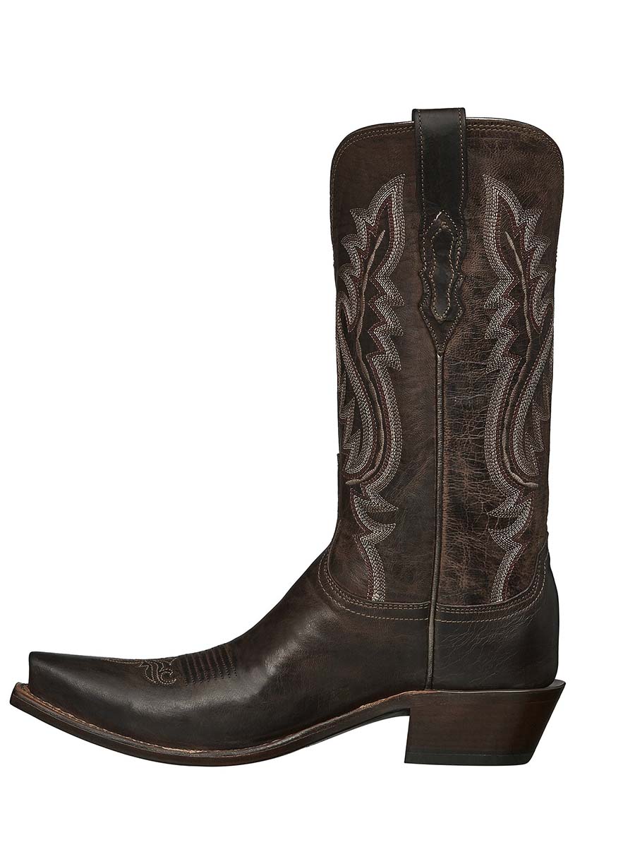 Black Vegan Leather Snip Toe Wide Calf Classic Cowgirl Boots With Chunky Heels