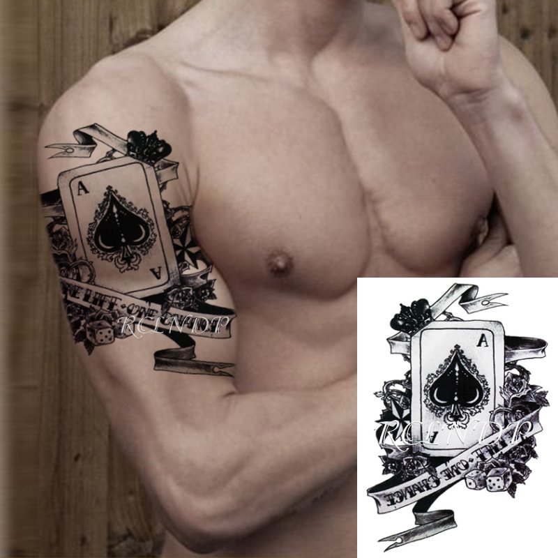 Gingf Waterproof Temporary Tattoo Sticker Poker Ace of Spades Letter Flower Art Flash Tatoo Fake Tatto Stickers for Girl Men Women