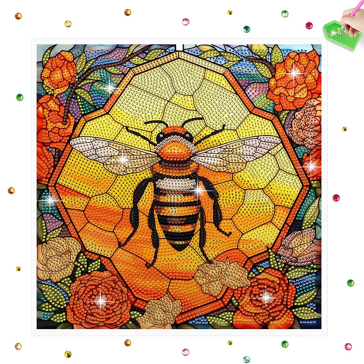 Diamond Painting Sticker Stained Glass Bee Diamonds Mosaic Stickers for Kid Gift