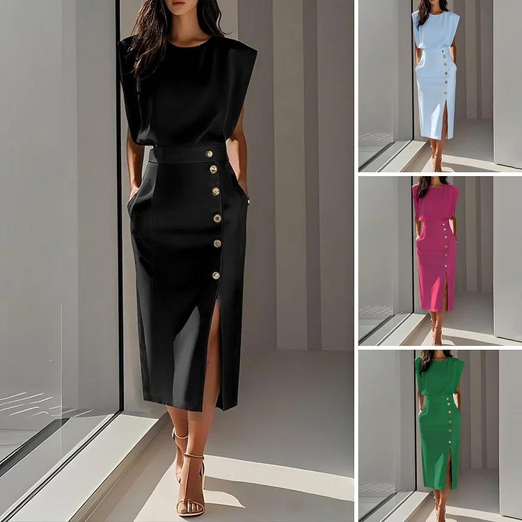 Women's Elegant Split Midi Dress