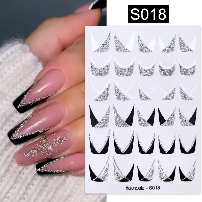 1 Pc 3D Nail Stickers Laser Gold Silver Black White Drops Design  Self-Adhesive Slider Nail Art Decorations Decals Manicure Tool-Nail Inspo