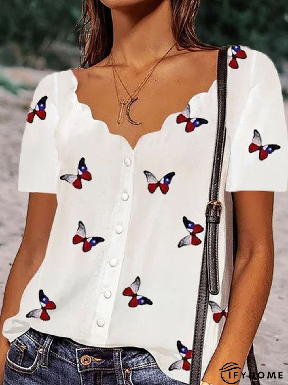 short sleeve shirt in flag colors with a butterfly pattern | IFYHOME